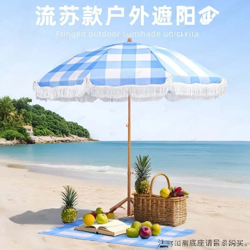Seaside Resort Beach Courtyard Tassel Umbrella Pool Sun Protection Terrace Parasol