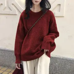 Fashion O-Neck Solid Color Loose Casual Sweaters Female Clothing 2023 Winter New Oversized All-match Pullovers Korean Warm Tops