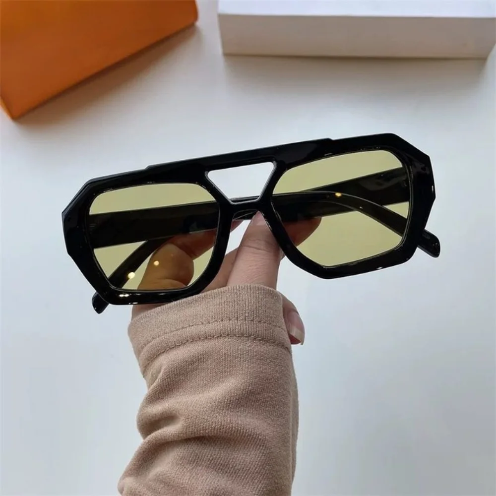 إطار كبير غير النظامية مربع النظارات الشمسية UV400 فاسق واسعة الساقين نظارات شمسية شعاع مزدوج ليوبارد طباعة الرجعية الاتجاه نظارات التصوير