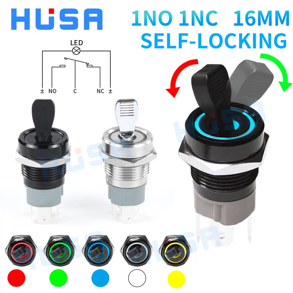 

16mm Self-locking ON-OFF Slide Power High Current Metal Toggle Switch Waterproof Push Button 2 Positions 1NO1NC Illuminated Led