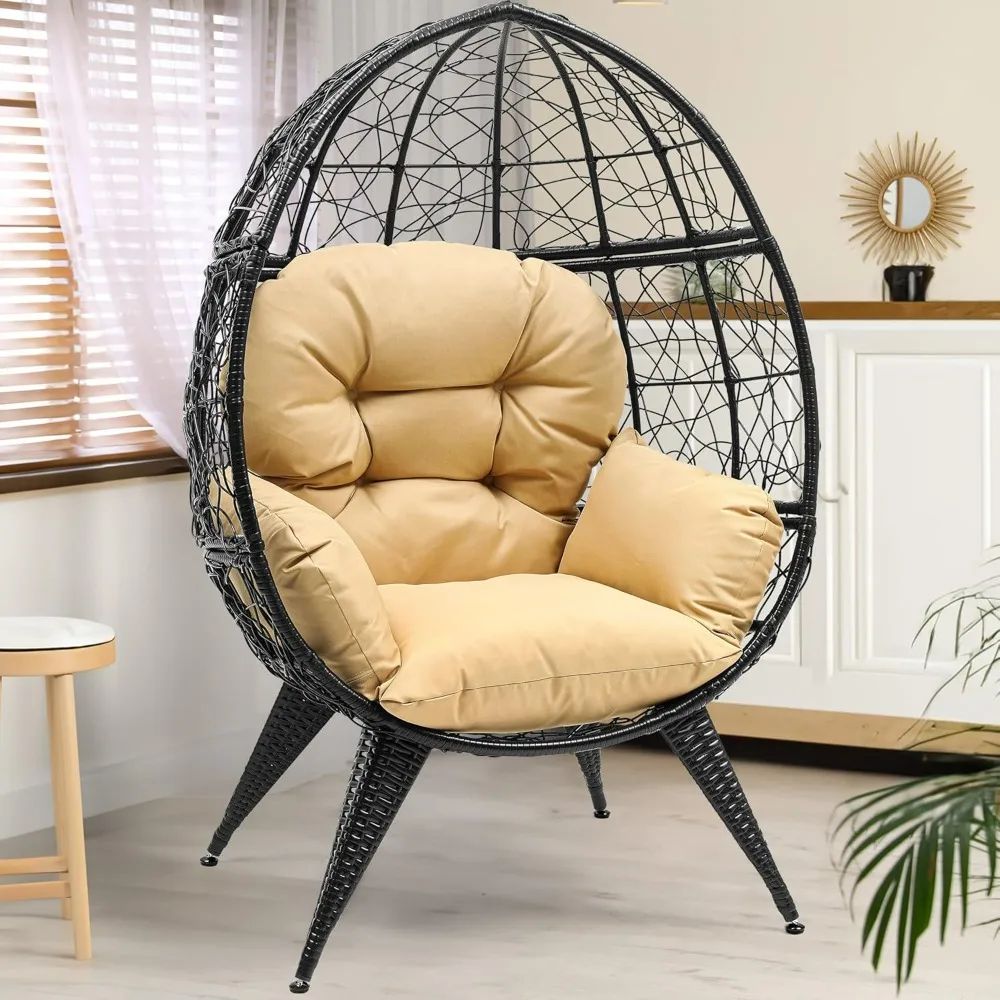 

Egg Chair Wicker Outdoor Indoor Oversized Large Lounger with Stand Adjustable Leveling Feet Cushion Egg Basket Chair