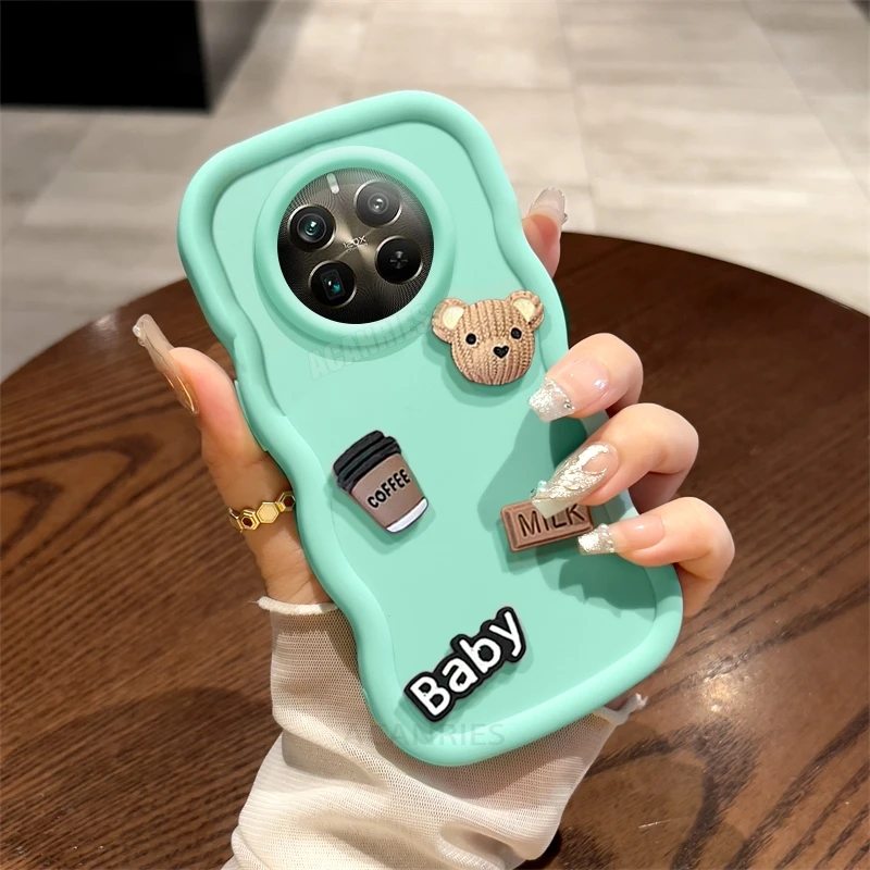 Realme12pro Cute 3d Bear Cartoon Wavy Silicone Case For Oppo Realme 12 Pro Plus 5g Realme12 Lite 11 12pro C65 C67 C55 Soft Cover