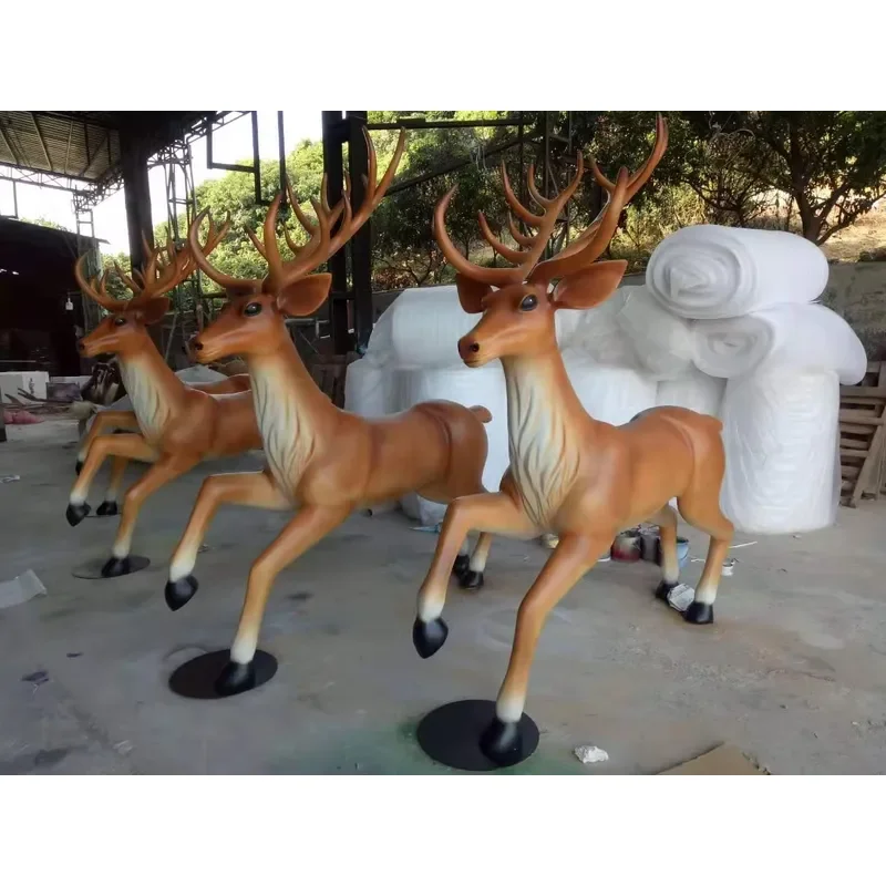 200cm White Fiberglass Reindeer Statue Modern Christmas Deer Sculpture for Hotel Lobby Mall Art Holiday Decoration Large Size