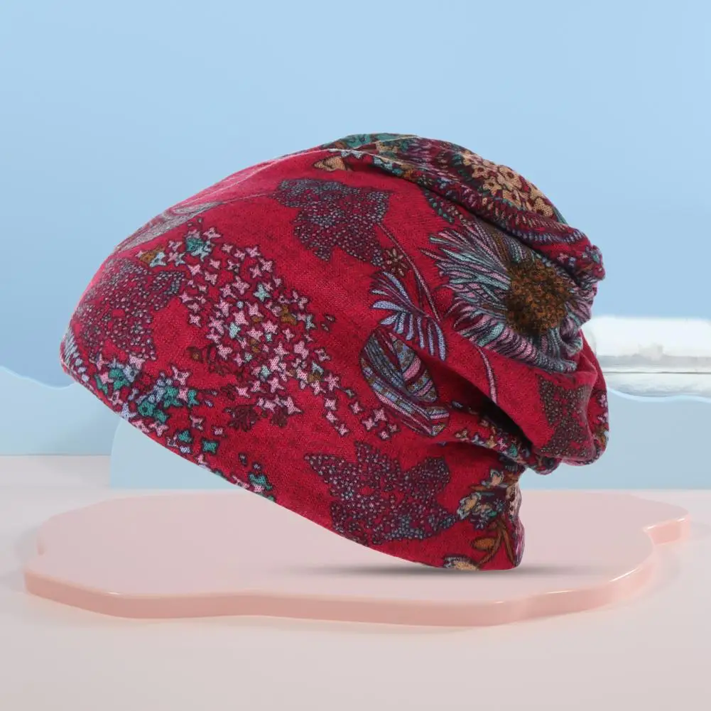 Gorro elástico con estampado de moda para mujer, bufanda sin ala, multiusos, costuras finas, a prueba de viento, protección solar para exteriores, Invierno