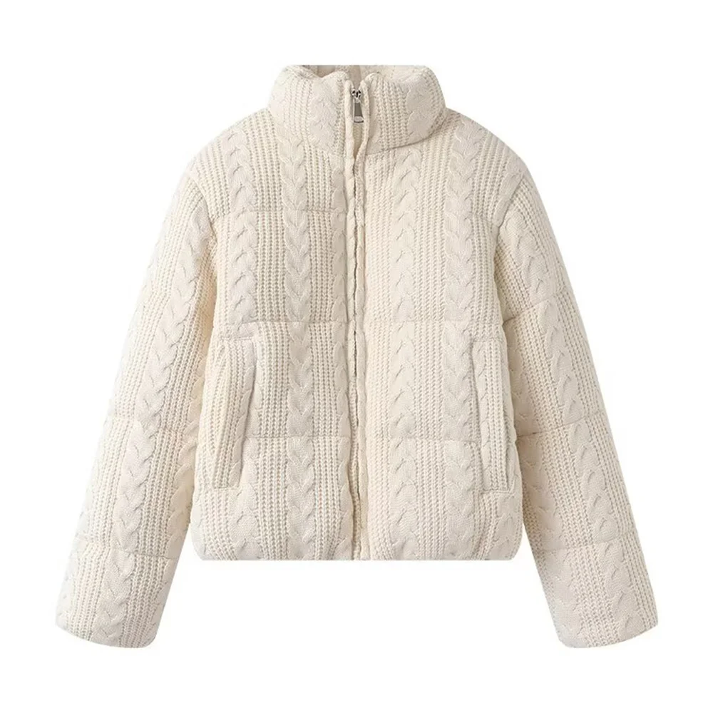 

Taop&Za women's new casual versatile stand up collar long sleeved solid color zipper short cotton jacket knitted jacket jacket