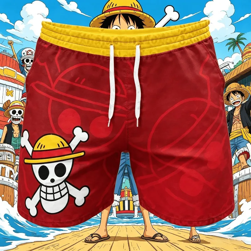 Shorts de Surf de una Pieza con Diseño de Luffy para Adultos 2026, Shorts Deportivos y de Fitness con Estampado Transpirable de Secado Rápido para Verano
