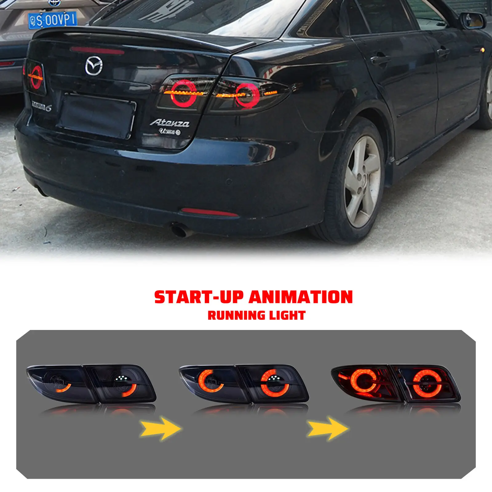 Luz traseira led para mazda 6 2003-2008 sinal de volta start up animação sinal sequencial dinâmico conjunto de lâmpadas traseiras