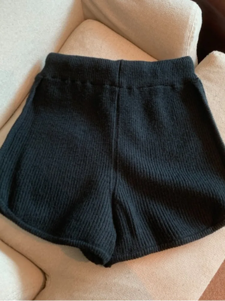 Retro ey Woolen Knitted orts Women's Autumn Winter Outerwear A-Line Wide Leg Pants Lazy High Waist Casual Boot Pants