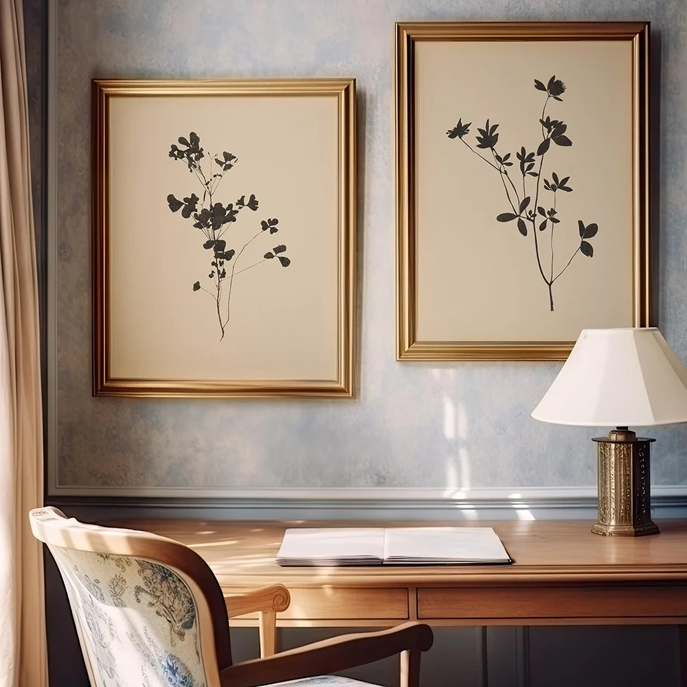 Minimalistischer Blumen-Botanik-Skizzen-Kunstdruck Leinwandgemälde Vintage Blumenposter Nordisches Wohnzimmer Heim-Dekor Wandbild