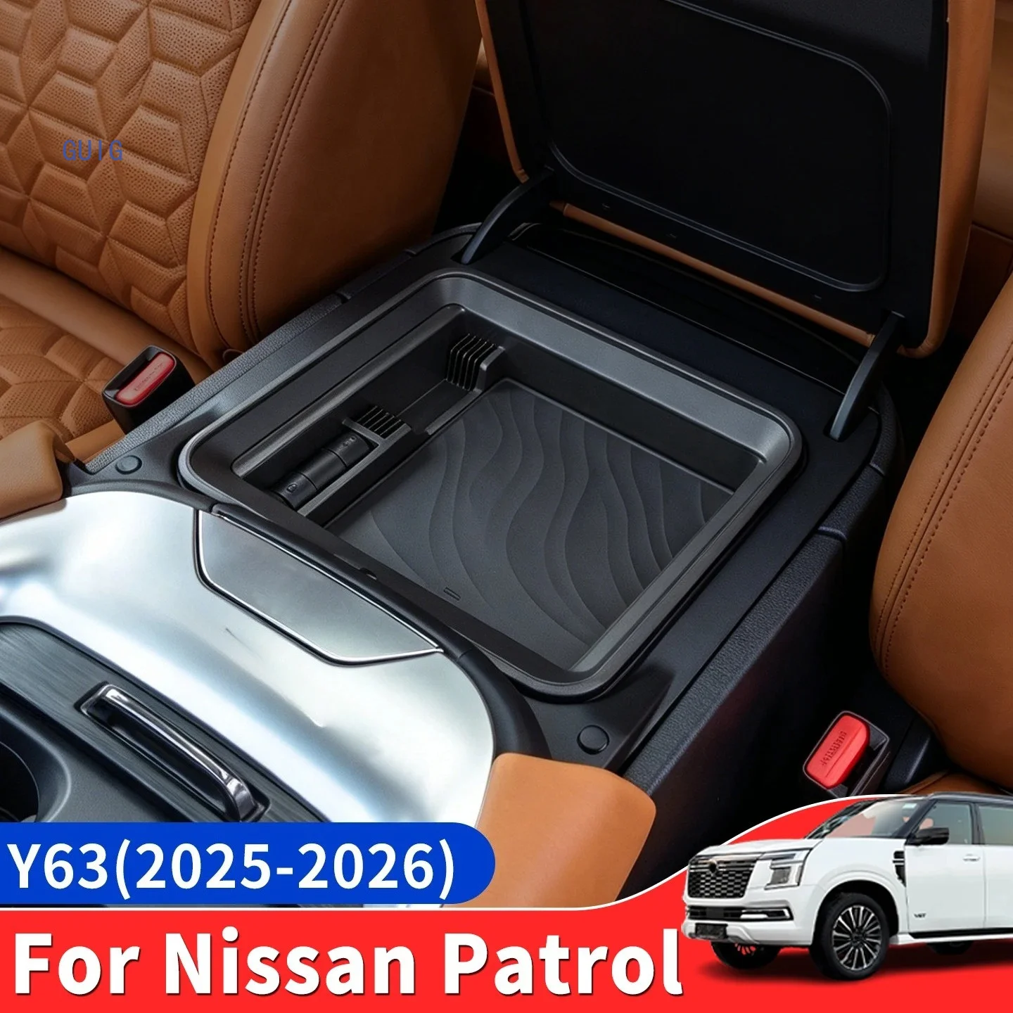 For Nissan Patrol Armada Y63 2025-2026 Center Console Armrest Storage Box Organizer Tray Non-Refrigerator Version Interior Acces