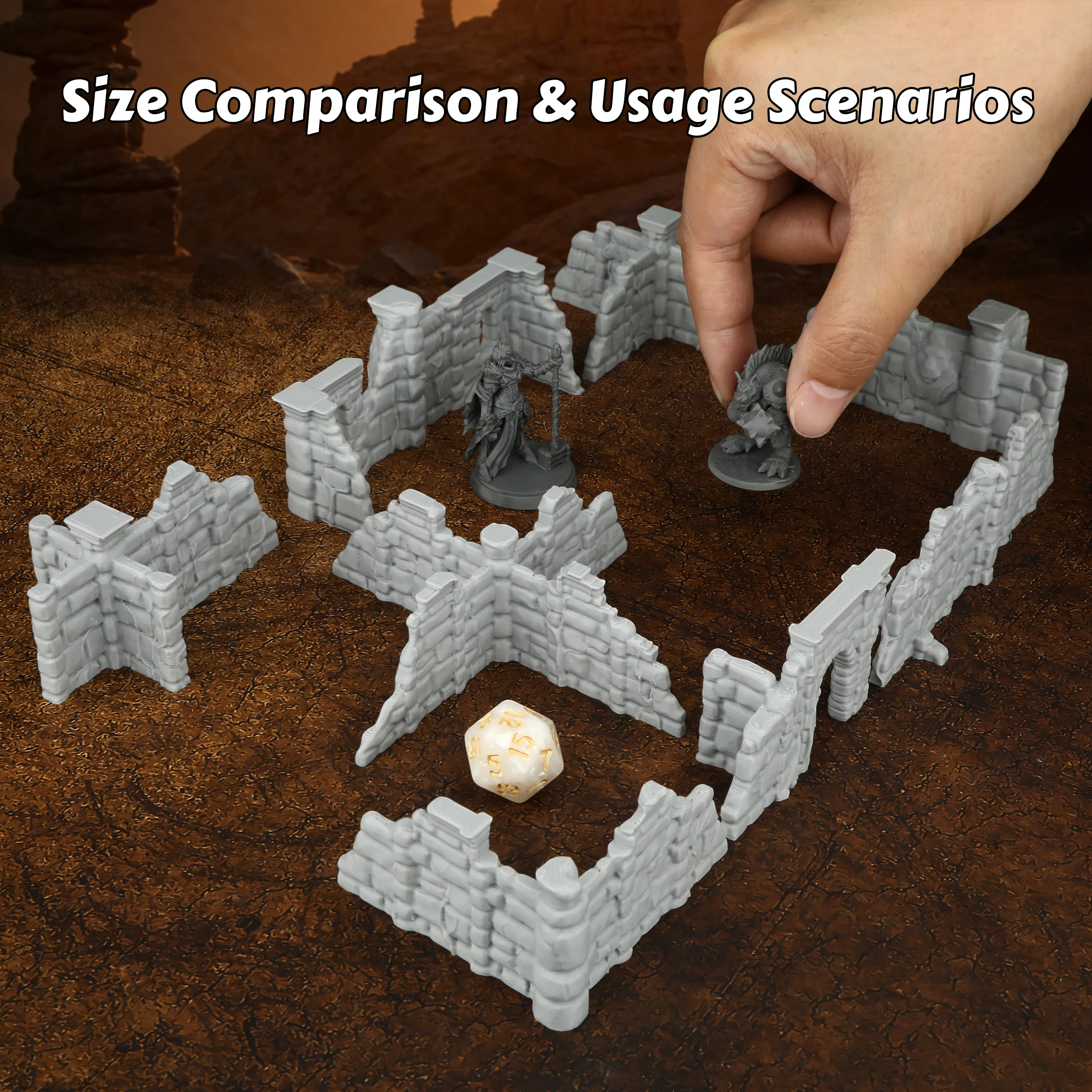 Fantasy Overgrown Ruins Miniature Terrain Set, Multi Piece Stone Wall and Ruin Scenery for Table RPG Games, Roleplay Accessory