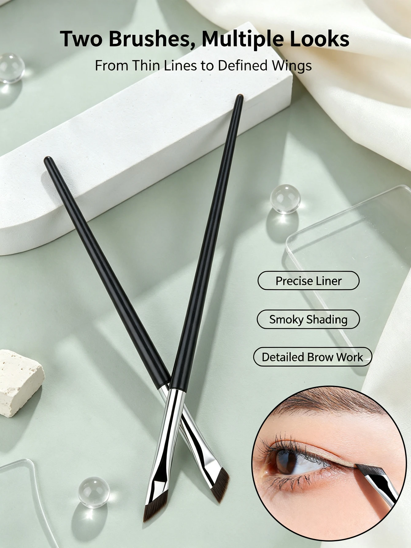 2/4/6 Piece Set of Ultra-Fine Pointed Precision Eye Makeup Brushes, with Soft and Smooth Synthetic Fiber Bristles, Suitable for Sharp Eyeliner, Eyebrow Shaping, Tear Trough and Smile Line Details, Black Multi-Functional Brush, Suitable for Daily Makeup, Beginners, Travel, and as a Gift