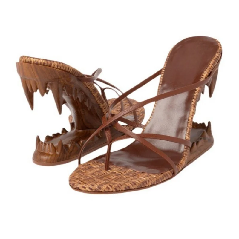 

Лето 2023, новые женские босоножки на странном каблуке с круглым носком и открытым носком, женские туфли-лодочки с узкими ремешками, дышащая женская обувь без шнуровки