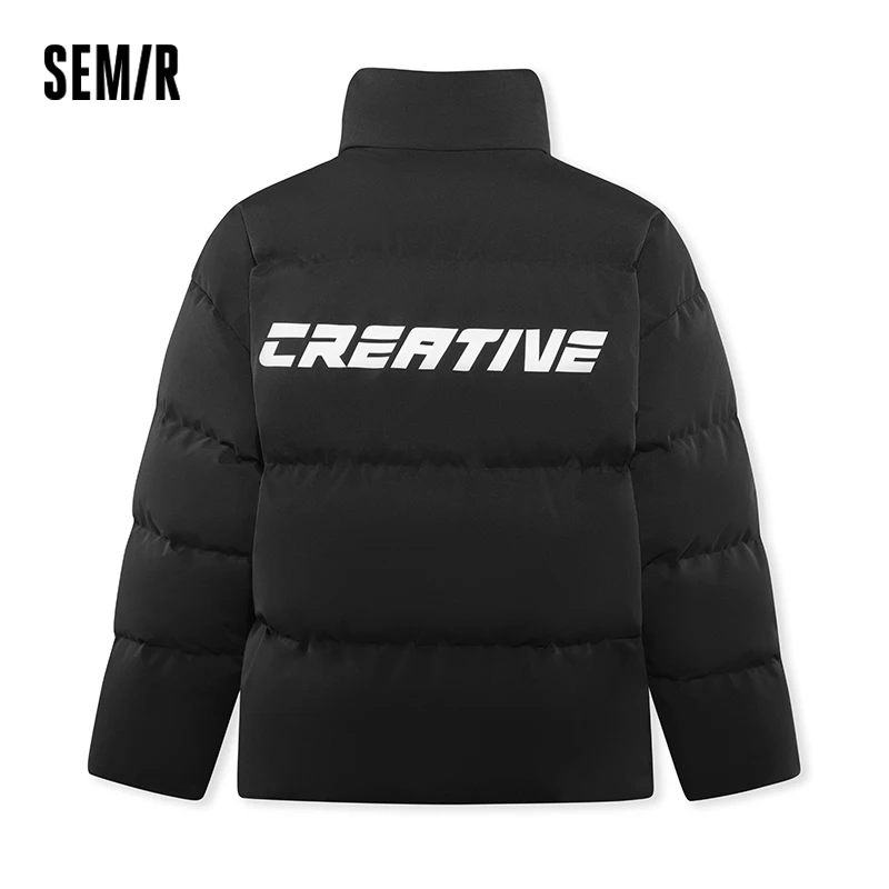 Semir Men Puffer Thick Down Printed Stand Collar Loose Fit 2026 Urban Casual Warm Couple Style Everyday Outerwear