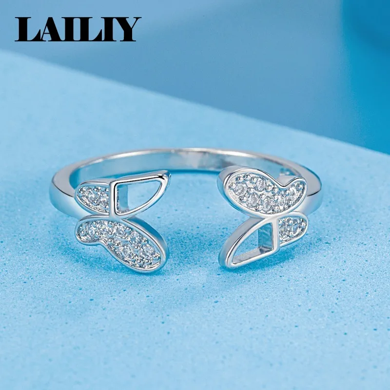 LAILIY925 Sterling Silver Gift with Two Butterflies  Design Adjustable Ring for Women Fashion Jewelry
