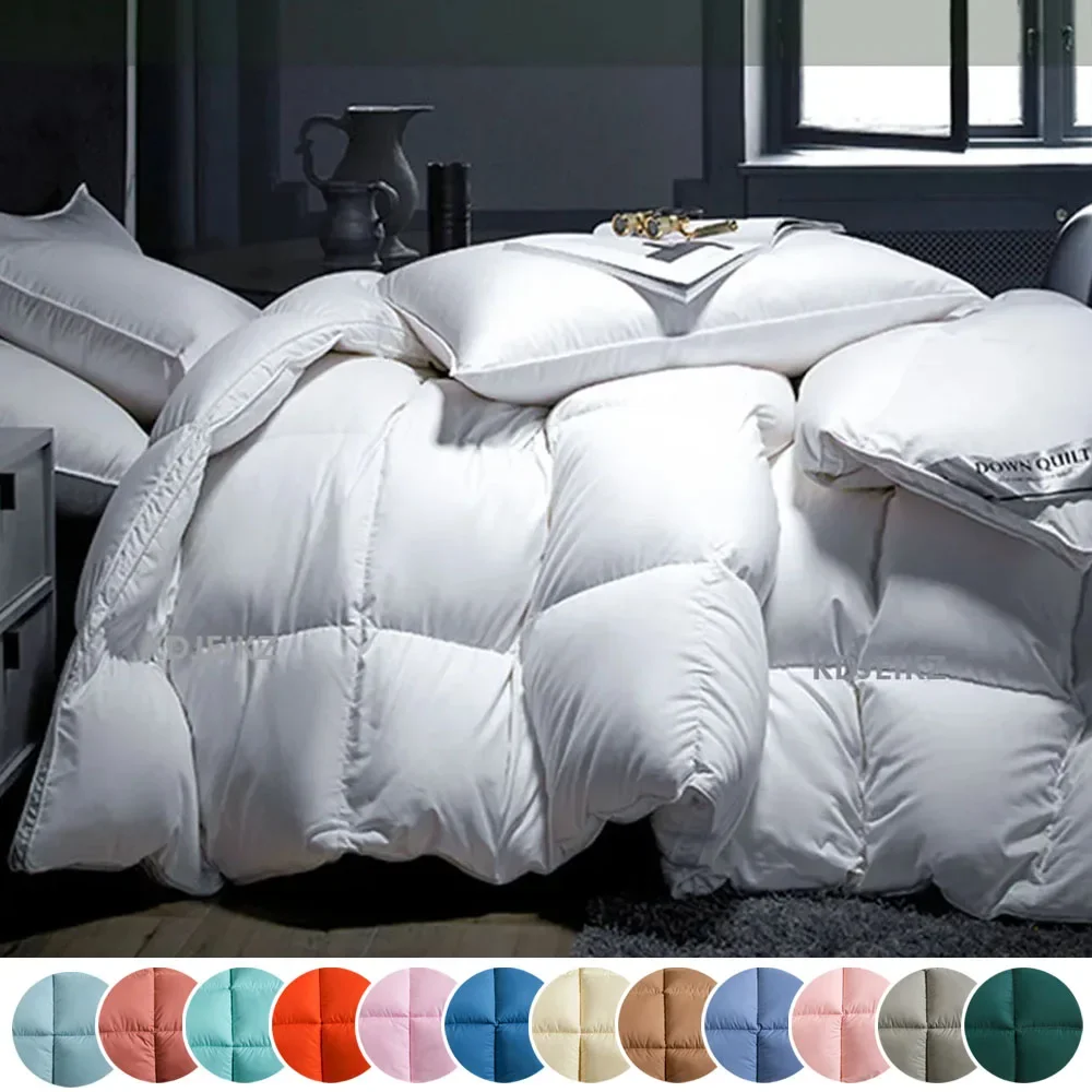 Four Seasons 100% Goose Down Duvet Filled Quilt Single Double Size Comforter Winter Thick Blanket Solid Color Perfect Comfort