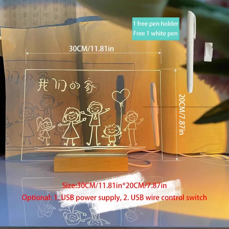 Glowing Drawing Board Light Up Acrylic Message Board Rewritable DIY Children Billboard Hangable With 7 Colorful Pens 2025