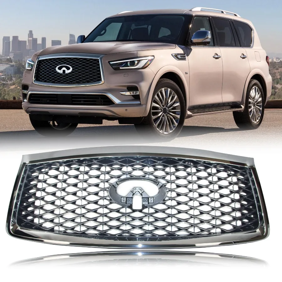 Front Grill for 2018-2021 INFINITI QX80 w/Camera Hole Chrome Frame