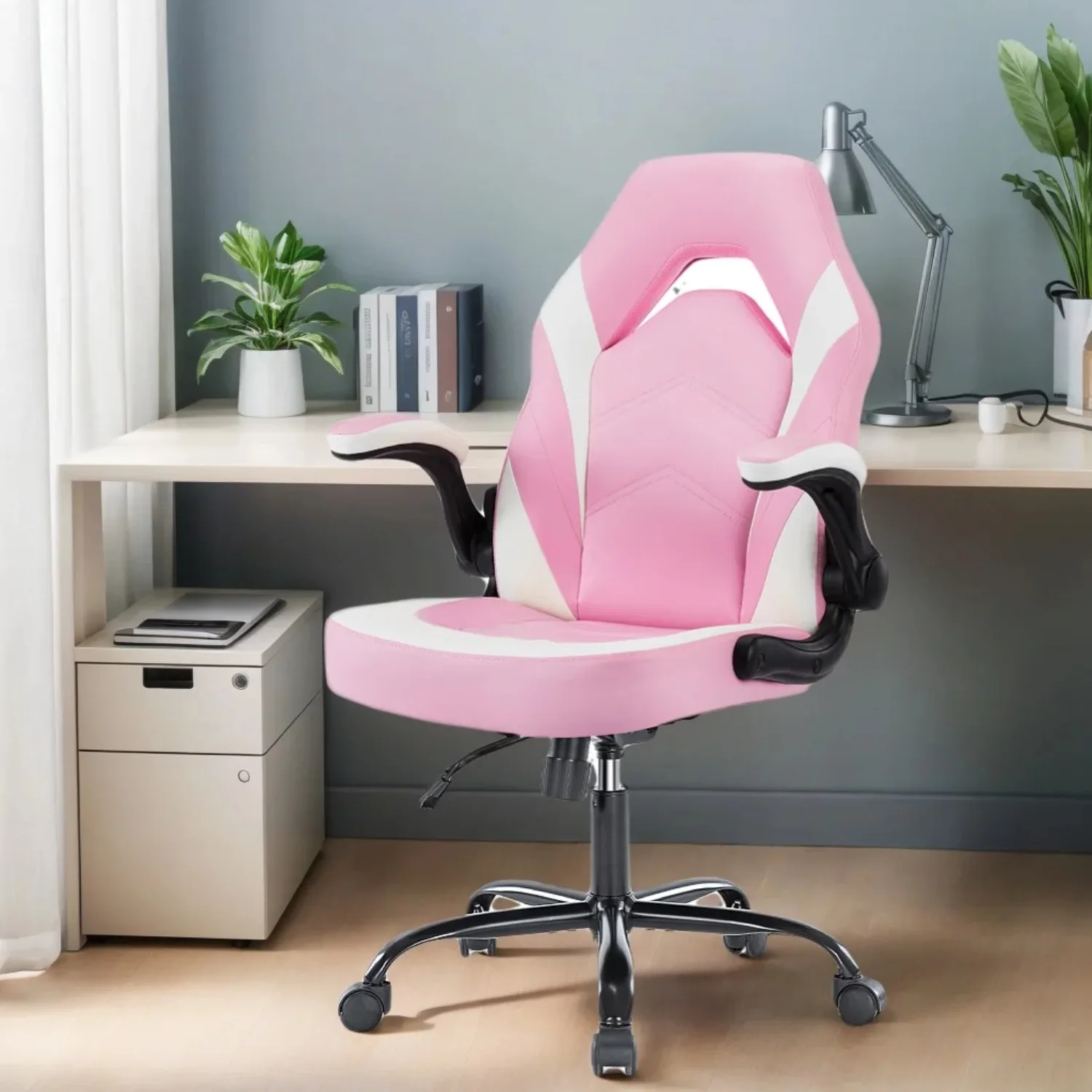 

GIANNA Ergonomic PU Leather Computer Gaming Chair, Adjustable Swivel Racing Chair with Flip-up Armrest