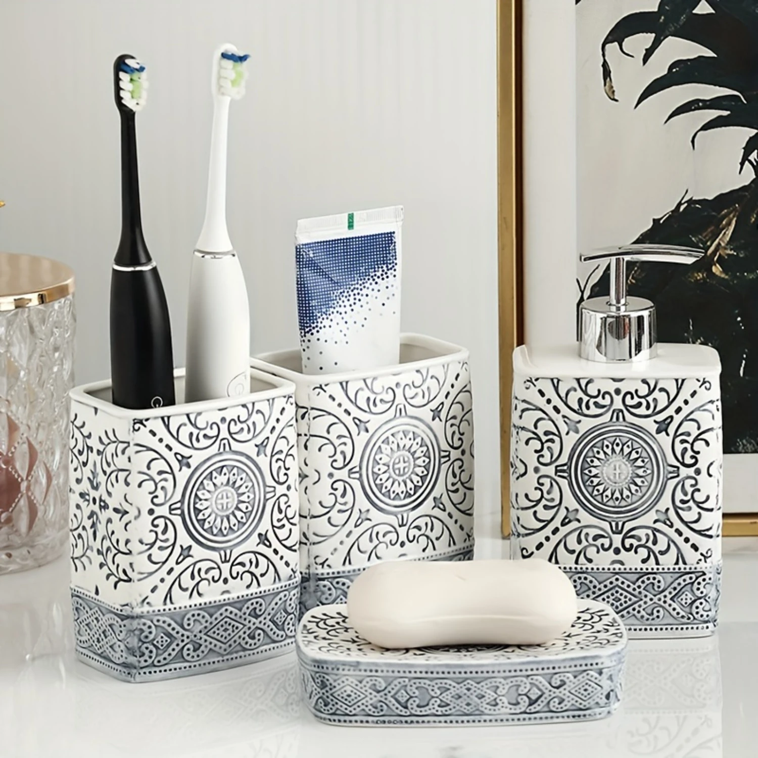 Bohemian Ceramic Bathroom Toiletry Set 4 Pieces