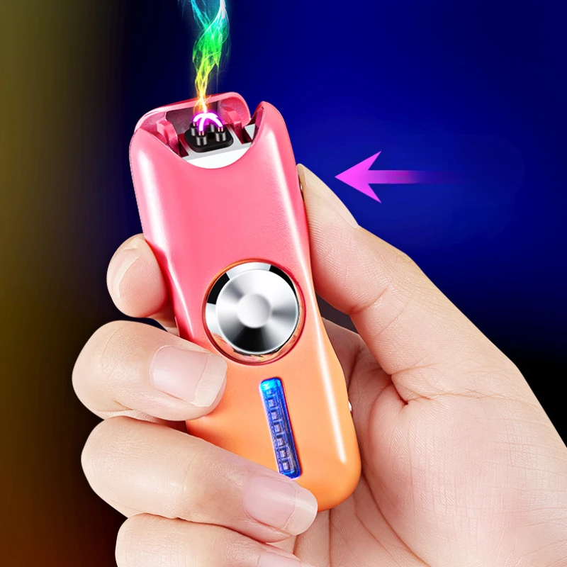 New Creative Gradient Color Fingertip Gyro Windproof Double Arc 18 Flash Patterns Press Ignition USB Lighter Smoking Accessories