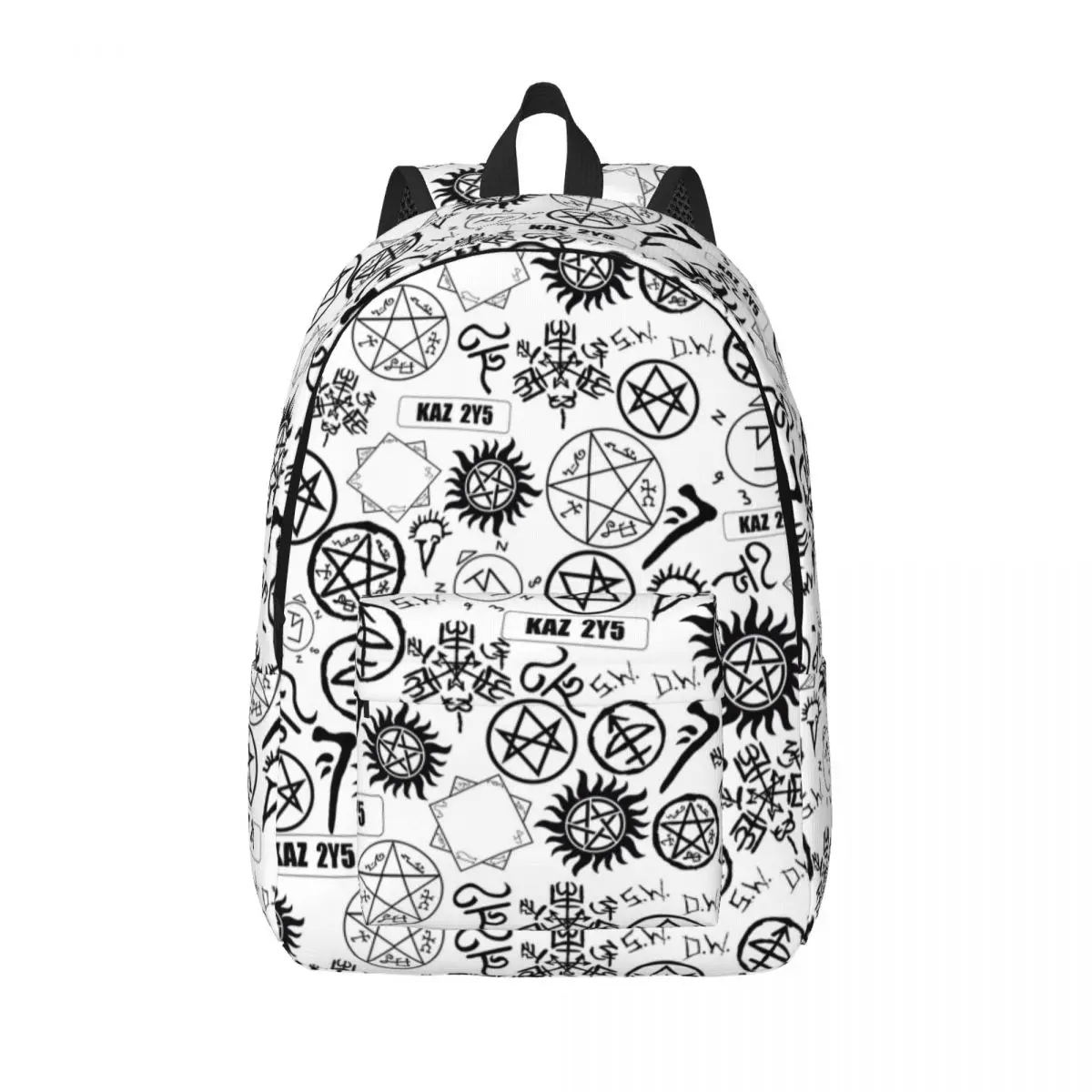 Mochila informal con símbolos supernaturales para hombres y mujeres, bolso de hombro universitario con bolsillo para escuela secundaria, senderismo, viaje, día