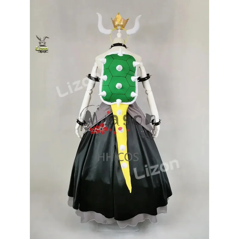 Bowsette Princess Bowser Peach Saber Lily Cosplay Costume Dress Set with Horn and Turtle Shell Halloween Costumes for Women