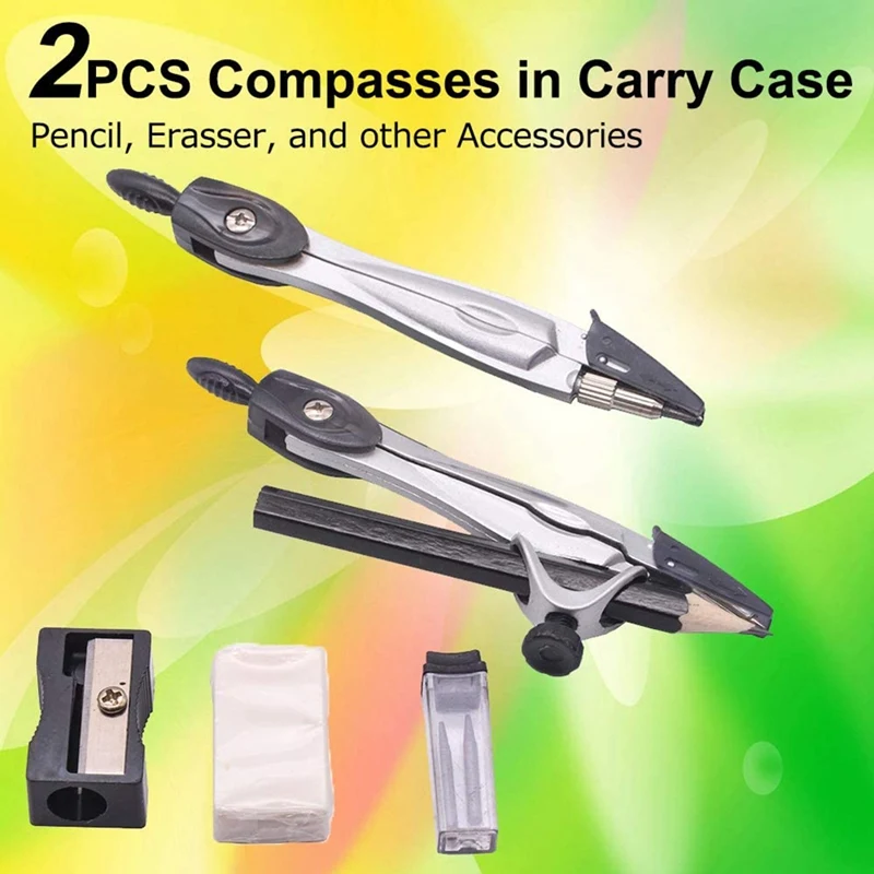 Geometria Compass Set para Estudantes, Matemática Escolar, Transferidor Set, Réguas, Engenharia em Carry Case, 10Pcs
