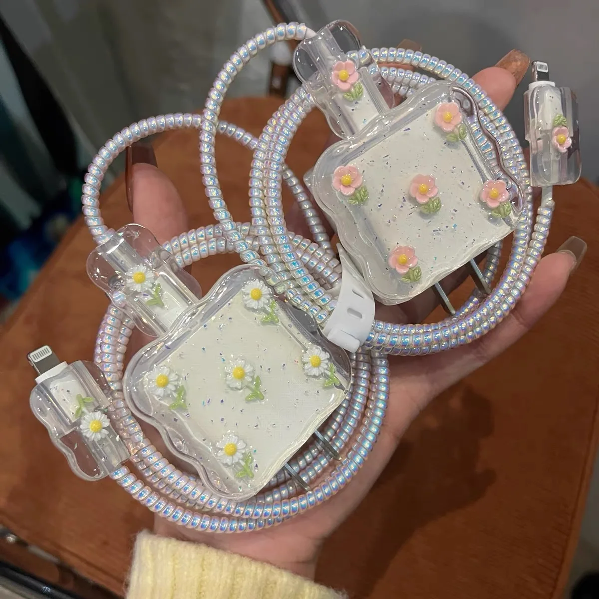 Summer Flower Data Cable Protective Cover Case for iPhone 18W 20W USB Protector Charger Data Cord Cute Charger Protective Cover