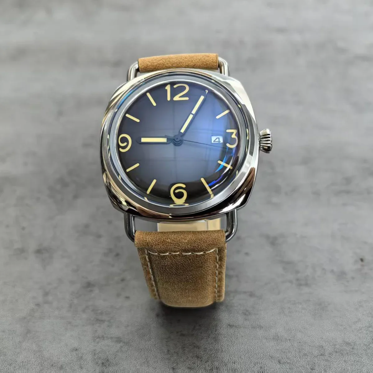 機械式メンズレトロ腕時計 NH35 自動巻きムーブメントアクリルガラスクラシックブラウンストラップステンレススチール腕時計