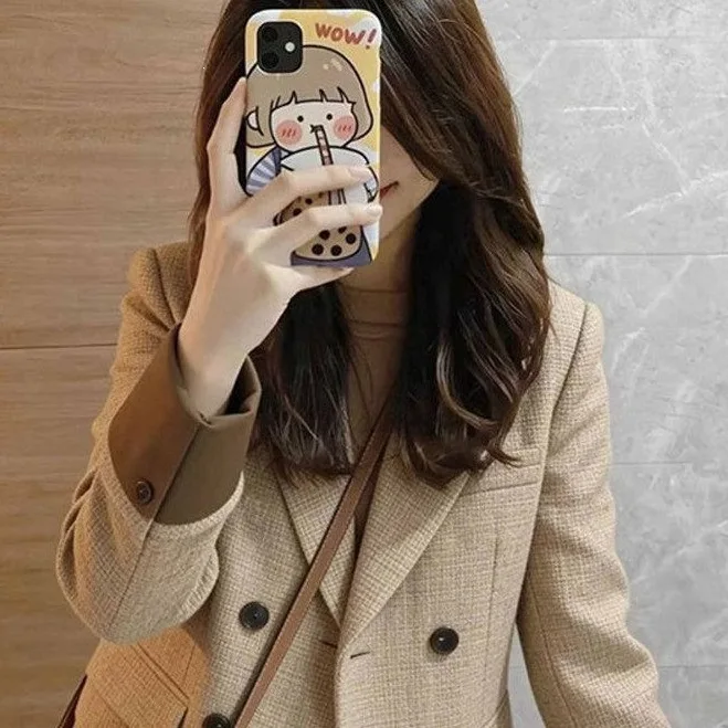 Retro Commuter Elegant Khaki Button Women's Suit Jacket Autumn Small Size Top Cross-Border Fashion Polyester Non-iron Treatment