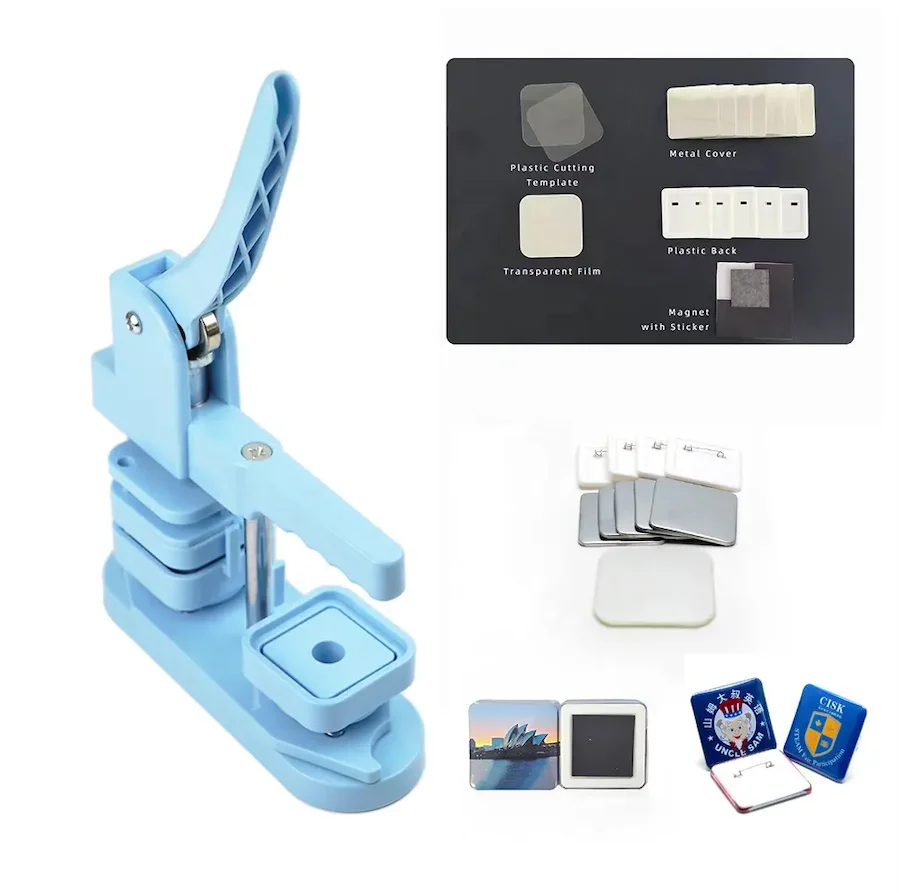 

#*-Badge Making Machine Blue Pink Green Color Square Badge Magnet 55MM Magnet Button Badge Machine