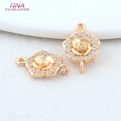 6PCS 12*18MM 14K Gold Color Brass 2 Holes Flowers Connect Charms Pendants Necklace Jewelry Making Supplies Diy Accessories