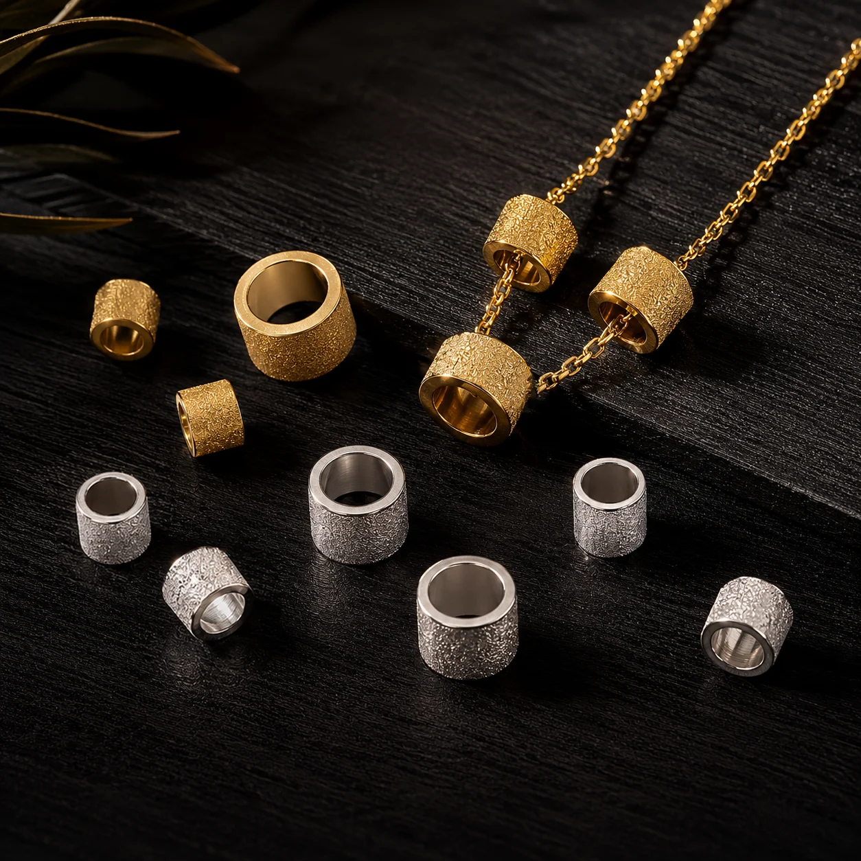 5/10 Stück Edelstahl Gold Mattierte Großloch-Abstandshalterperlen für DIY Armbänder Schmuckherstellung Zubehör – Detail 1