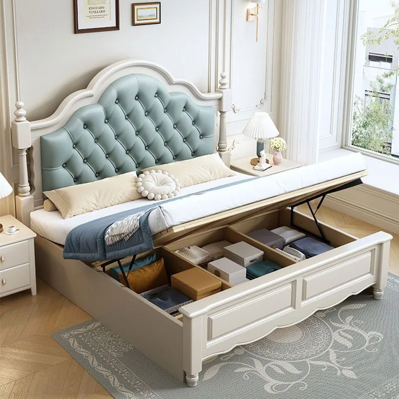 All solid wood bed modern simple cream wind white bed leather soft bag master bedroom