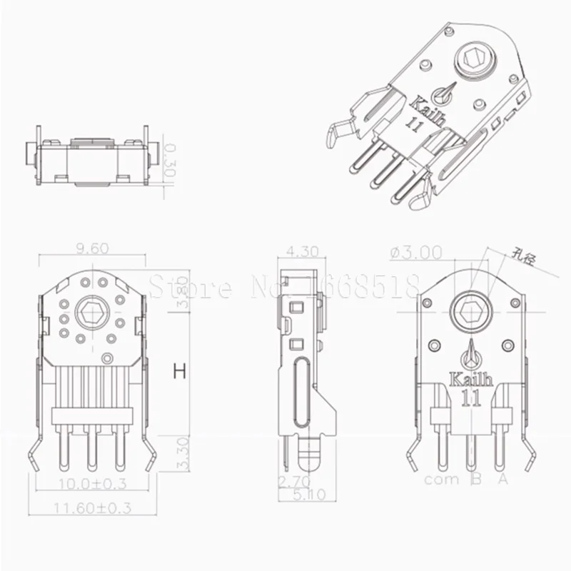 Kailh-Codificador giratório da roda do rolo do rato, marca do furo, rato do PC, força 20-40g, 1.74mm, 5mm, 7mm, 8mm, 9mm, 10mm, 11mm