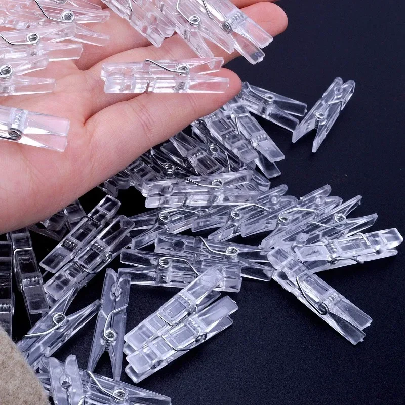 50/200PCS Mini Photo Clips Transparent Spring Plastic Hanging Clips Clothespins DIY Home Decoration Fairy Light Hanging Clamps