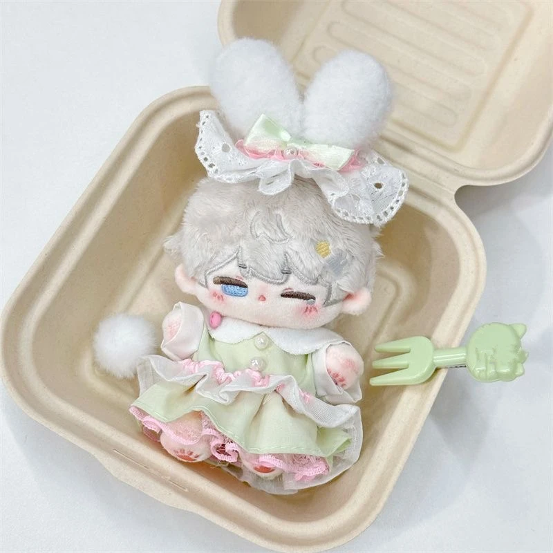 Mini Plush Doll's ClothesTea Party Dress with Bow Hair Accessory Outfit 10cm Cotton Idol Dolls Korea Kpop Doll DIY Gifts Toy