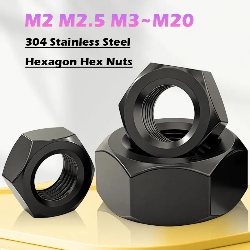 M2 M2.5 M3 M4 M5 M6 M8 M10 M12 M14 M16~M20 Hexagon Hex Nuts Black 304 Stainless Steel for Automotive Machinery & DIY Projects