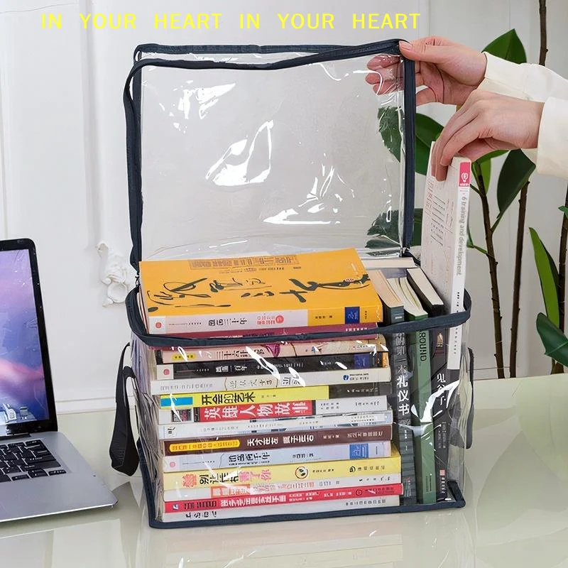 【X】Foldable Transparent Waterproof Book Box Visible Design Stackable Dustproof Organizer for Home Dorm Classroom Storage Use