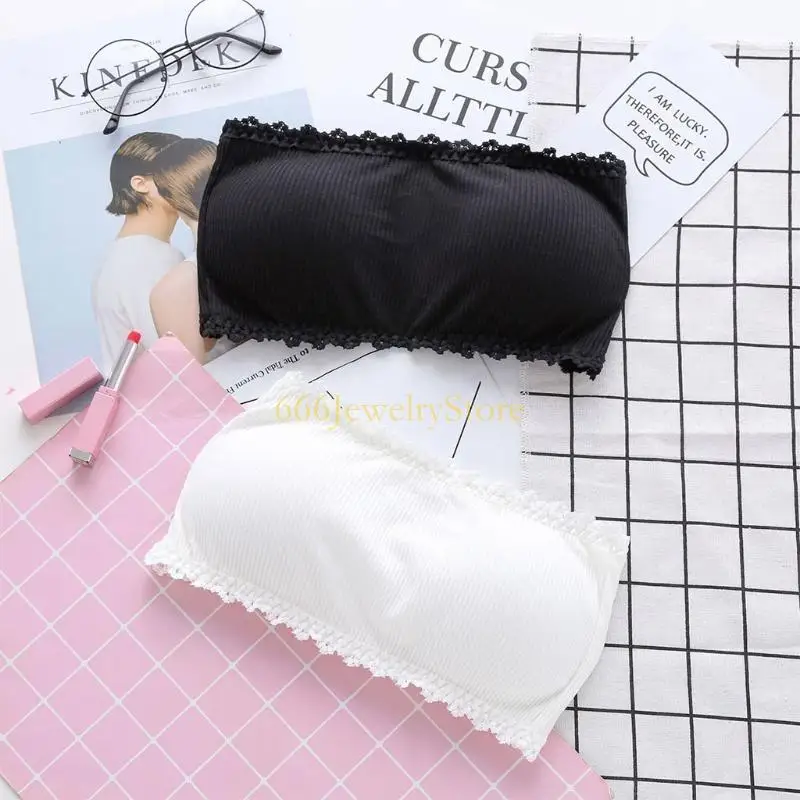 F2TD Phụ nữ buộc dây đeo ren Bandeau Bra Padded liền mạch Bandeau Tube Tube