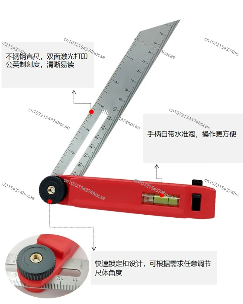 High Precision T-type Angle Ruler 45° Adjustable Woodworking Tile Scribe Ruler