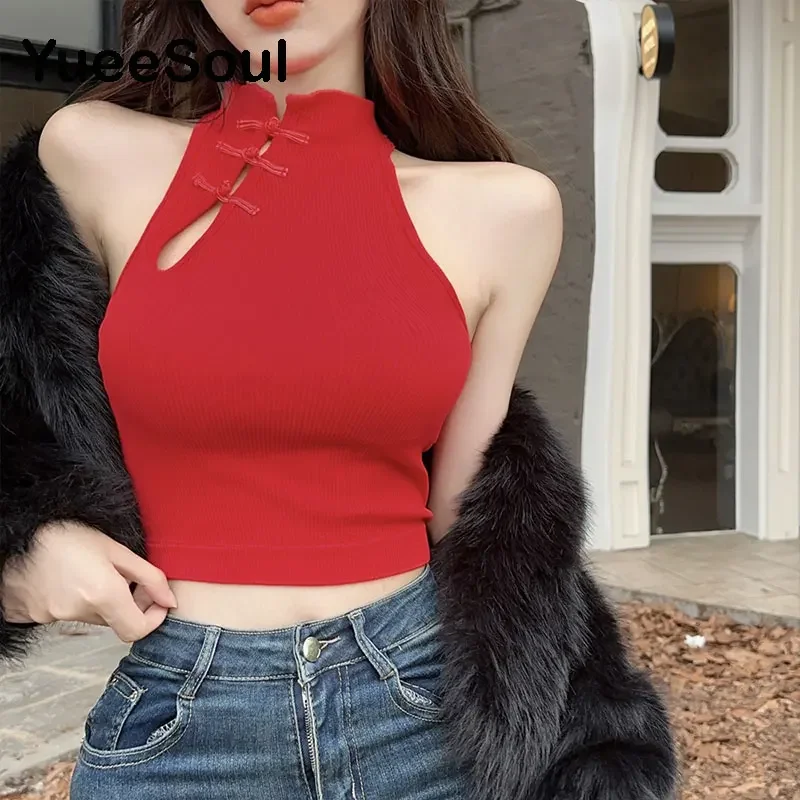 Red Crop Tops Sleeveless Casual Tank Tops 2023 Summer New Fashion Y2K Aesthetic Vintage Sexy High Street Camis Women\'s Clothing