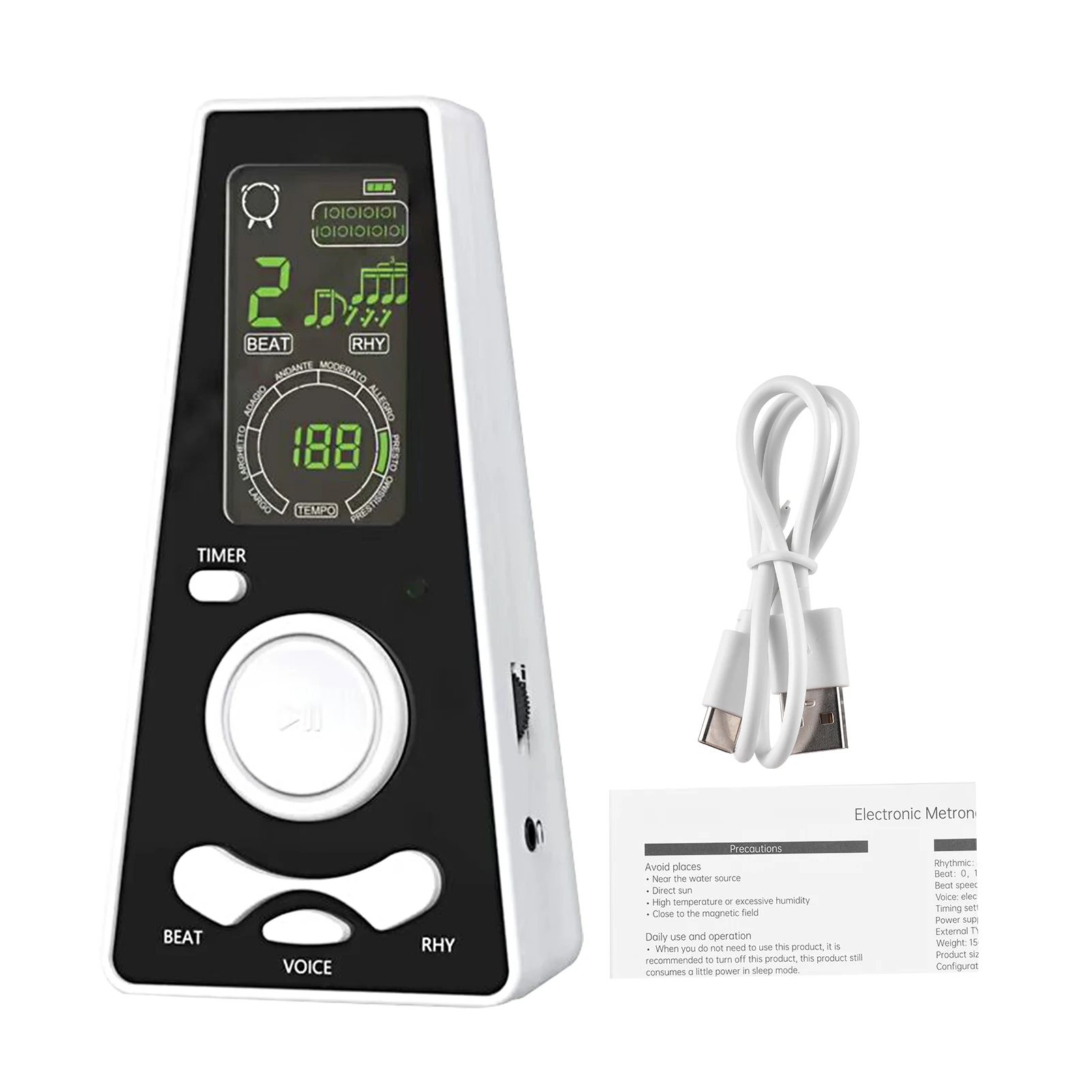 Electronic Digital Metronome Timer Universal Electronic Metronome Volume and Beat Speed Control Battery USB Cable Powered Tools