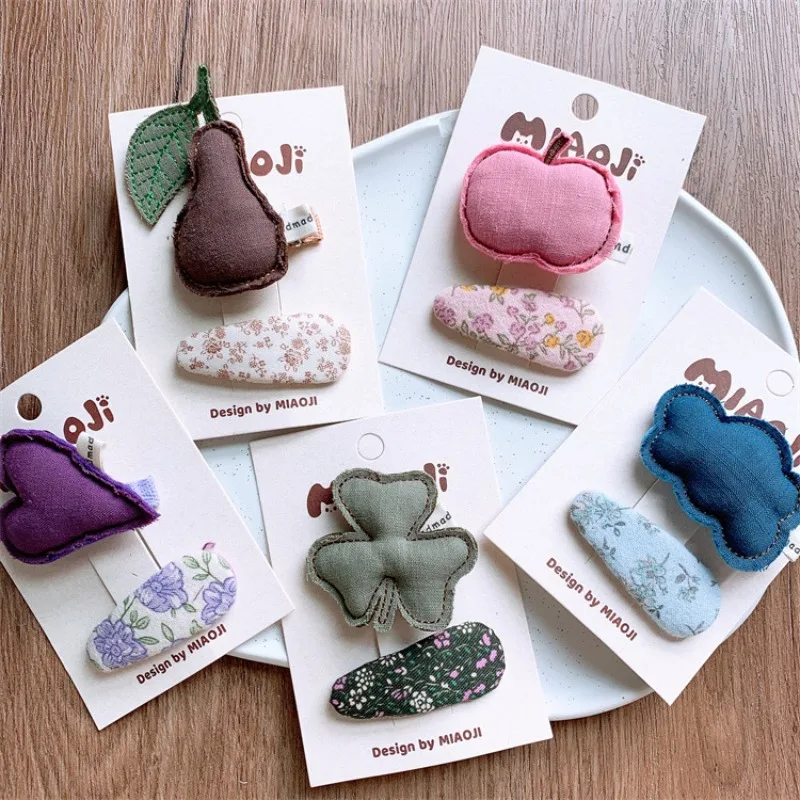 

Cute Padded Fruit Heart Hair Clips for Toddler Girls Floral Design Side Bangs Clips Baby Barrettes No Damage Hair Accessories