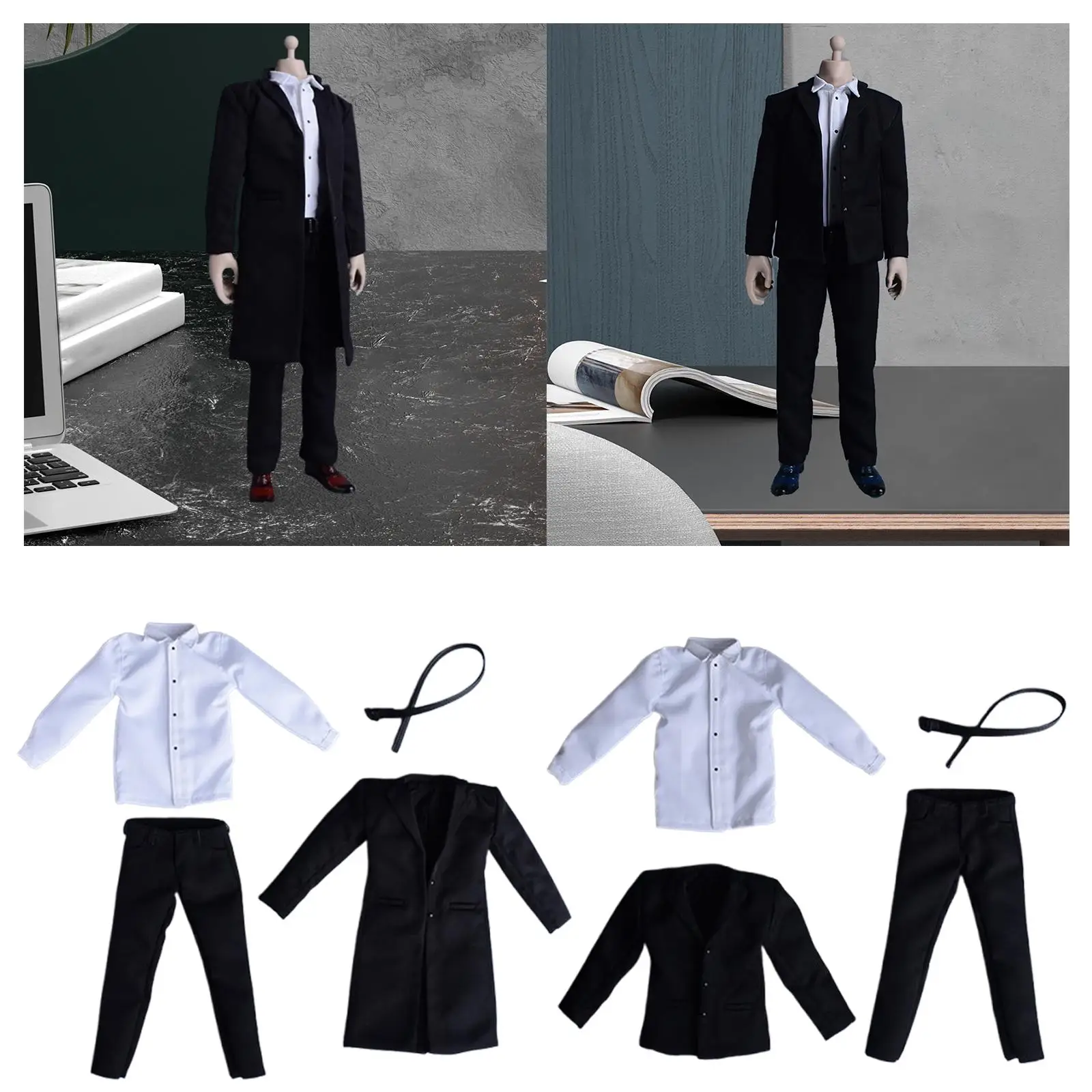 

1/6 Figure Mens suits Fashion Casual Retro Stylish with Belt Uniforms Suit for 12" Action Figures Doll Model Dress up Accessory