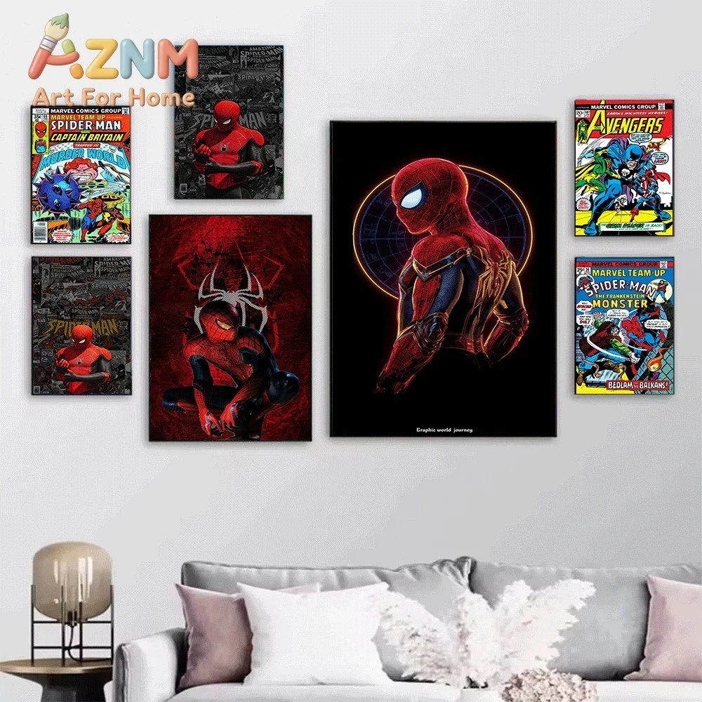 Marvel Spider Man Shooting Web Red Solid Background Canvas Wall Art Unframed Canvas Poster Print for Boys Bedroom Game Room Ap