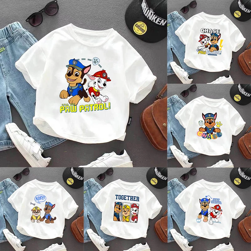 

Paw Patrol Child Short Sleeve T-shirt Boys Summer Casual Tops Cartoon Print Cotton Tees Children Clothing Kids Birthday Gifts