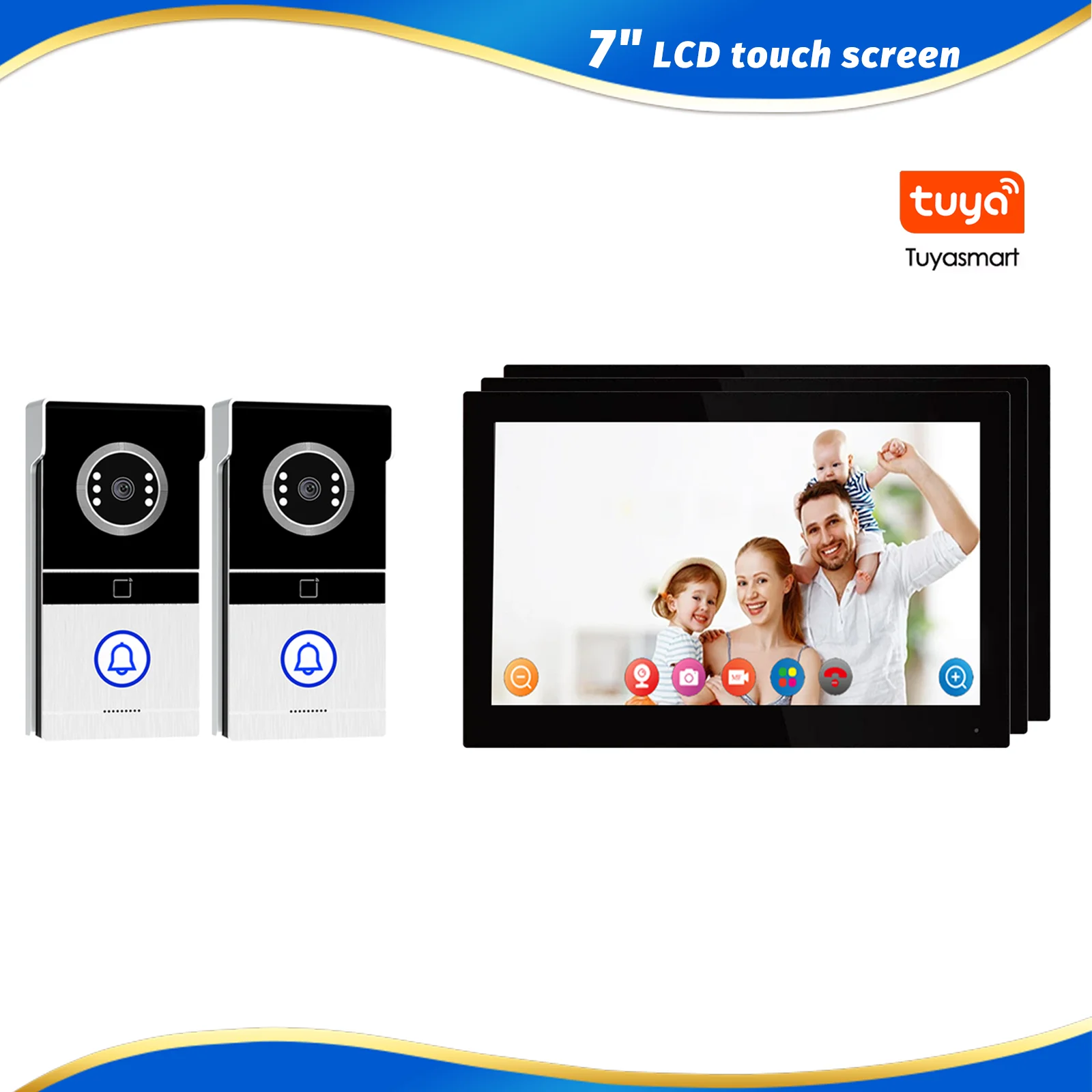 Усовершенствованный комплект внутреннего внутреннего домофона Tuya 2 Doorbell Video 3, 7-дюймовые HD-экраны с групповым вызовом, водонепроницаемым дизайном и облачным хранилищем