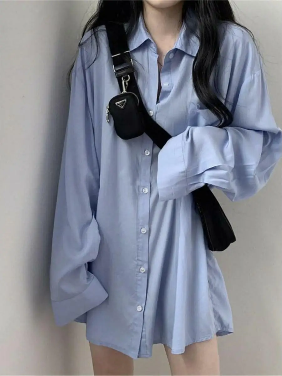 

Новая летняя тонкая свободная футболка средней длины в корейском стиле 2026 года для студентов, модная, однотонная, с защитой от солнца